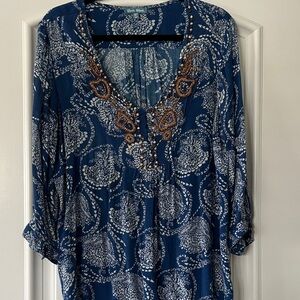Embellished Blue and White Women's Blouse